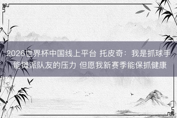 2026世界杯中国线上平台 托皮奇:我是抓球手 能摊派队友的压力 但愿我新赛季能保抓健康