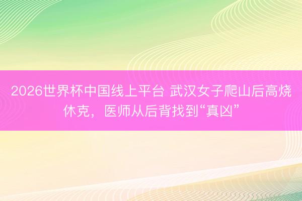 2026世界杯中国线上平台 武汉女子爬山后高烧休克，医师从后背找到“真凶”
