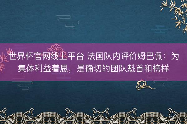 世界杯官网线上平台 法国队内评价姆巴佩：为集体利益着思，是确切的团队魁首和榜样