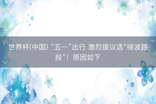 世界杯(中国) “五一”出行 激烈提议选“绿波路段”!原因如下