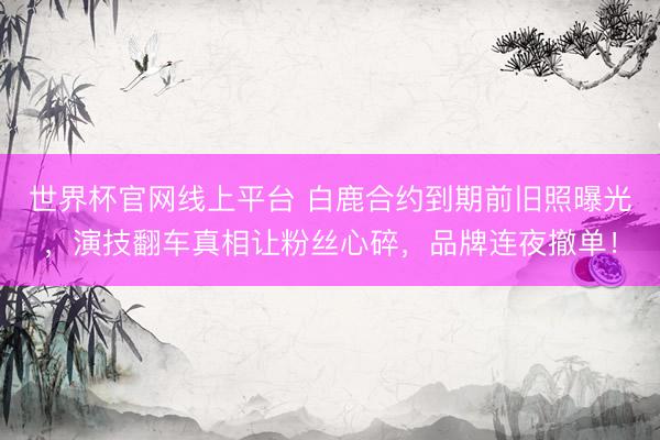 世界杯官网线上平台 白鹿合约到期前旧照曝光，演技翻车真相让粉丝心碎，品牌连夜撤单！